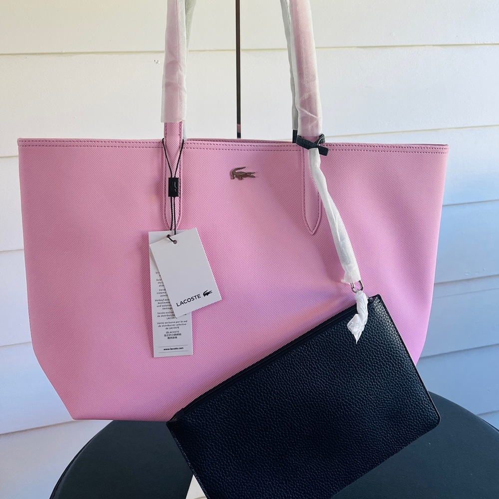 LaCoste Tote Bag REVERSIBLE, Pink/ Black in color